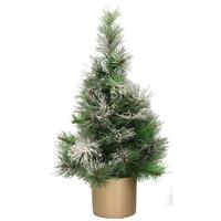 Decoris Besneeuwde kunstboom/kunst kerstboom 75 cm met gouden pot - Kunstboompjes/kerstboompjes