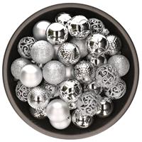 Decoris 37x stuks kunststof kerstballen zilver mix 6 cm -