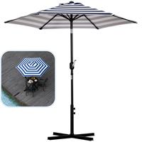 GardenGoodz Zonnescherm - Parasol - Balkon Parasol et Handslinger - Knikbaar - Blauwe Strepen - Ø2,27 X 2,25 H M