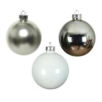 Decoris 49x stuks glazen kerstballen wit en zilver 6 cm glans en mat -