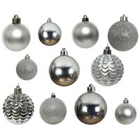 Decoris 100x stuks kunststof kerstballen zilver mix 4, 5, 6, 7 en 8 cm -