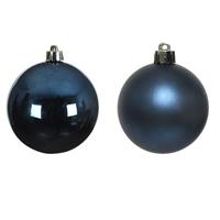 Decoris 4x stuks glazen kerstballen donkerblauw 10 cm glans en mat -