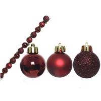 Decoris 14x stuks kunststof kerstballen donkerrood 3 cm mat/glans/glitter -