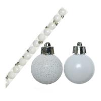 Decoris 14x stuks kunststof kerstballen wit 3 cm glans/mat/glitter -