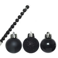 Decoris 14x stuks onbreekbare kunststof kerstballen zwart 3 cm -