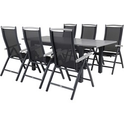 Hioshop Albany tuinmeubelset tafel 90x152/210cm en 6 stoel 5pos