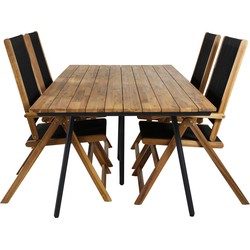 Hioshop Chan tuinmeubelset tafel 100x200cm en 4 stoel Little John zwart, naturel.