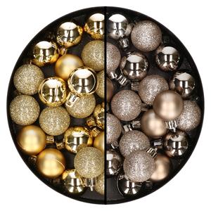Bellatio 40x stuks kleine kunststof kerstballen champagne en goud 3 cm -