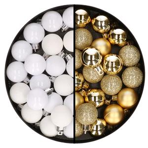Bellatio 40x stuks kleine kunststof kerstballen goud en wit 3 cm -