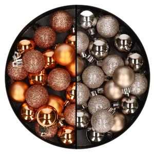 Bellatio 40x stuks kleine kunststof kerstballen koper en champagne 3 cm -