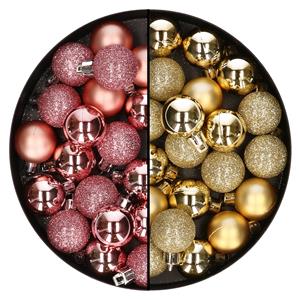 Cosy & Trendy 40x stuks kunststof kerstballen 3 cm goud en roze -
