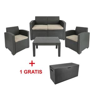 Maxxgarden - Rattan Gartenmöbel set - Loungemöbel Garten - 4 Personen - Mit Aufbewahrungsbox - Schwarz