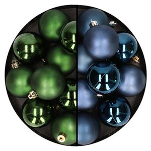 Bellatio 24x stuks kunststof kerstballen mix van donkergroen en donkerblauw 6 cm -