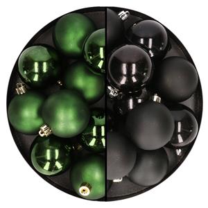 Bellatio 24x stuks kunststof kerstballen mix van donkergroen en zwart 6 cm -