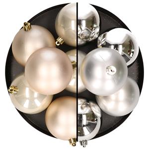 Bellatio 12x stuks kunststof kerstballen 8 cm mix van zilver en champagne -