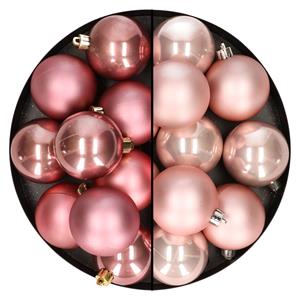 Bellatio 24x stuks kunststof kerstballen mix van lichtroze en oudroze 6 cm -