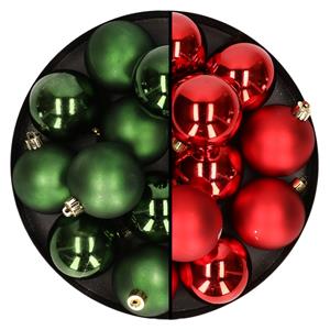 Bellatio 24x stuks kunststof kerstballen mix van rood en donkergroen 6 cm -