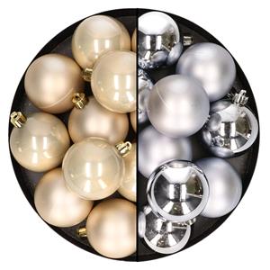 Bellatio 24x stuks kunststof kerstballen mix van zilver en champagne 6 cm -