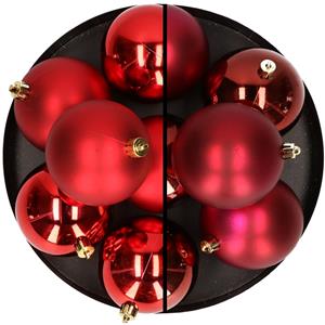 Bellatio 12x stuks kunststof kerstballen 8 cm mix van donkerrood en rood -
