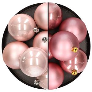 Bellatio 12x stuks kunststof kerstballen 8 cm mix van lichtroze en velvet roze -