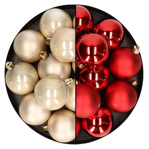 Bellatio 24x stuks kunststof kerstballen mix van champagne en rood 6 cm -