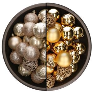 Bellatio 74x stuks kunststof kerstballen mix van champagne en goud 6 cm -