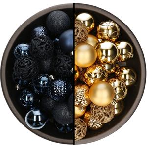 Bellatio 74x stuks kunststof kerstballen mix van donkerblauw en goud 6 cm -
