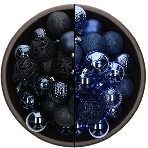 Bellatio 74x stuks kunststof kerstballen mix van donkerblauw en kobalt blauw 6 cm -