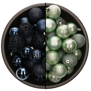 Bellatio 74x stuks kunststof kerstballen mix van donkerblauw en mintgroen 6 cm -