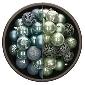 Bellatio 74x stuks kunststof kerstballen mix van mintgroen en ijsblauw 6 cm -