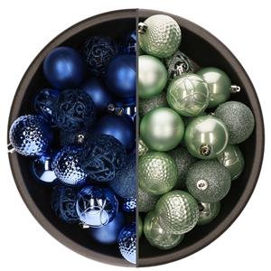 Bellatio 74x stuks kunststof kerstballen mix van mintgroen en kobalt blauw 6 cm -