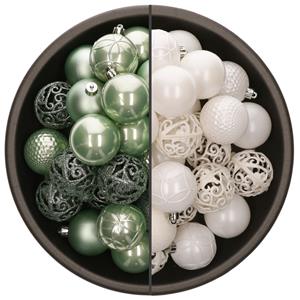 Bellatio 74x stuks kunststof kerstballen mix van mintgroen en wit 6 cm -
