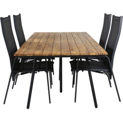 Hioshop Chan tuinmeubelset tafel 100x200cm en 4 stoel Copacabana zwart, naturel.