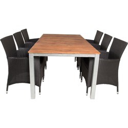 Hioshop Zenia tuinmeubelset tafel 100x200cm en 6 stoel Knick zwart, naturel, zilver.