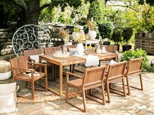 beliani Gartenmöbel Set aus Akazienholz 8-Sitzer acht Stühle mit einem Gartentisch Terrasse / Outdoormöbel Rustikal Landhaus Stil - Heller Holzfarbton