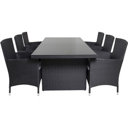 Hioshop Padova tuinmeubelset tafel 100x200cm en 6 stoel Malin zwart.