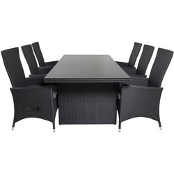 Hioshop Padova tuinmeubelset tafel 100x200cm en 6 stoel recG Padova zwart.