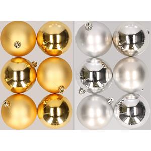 Decoris 12x stuks kunststof kerstballen mix van goud en zilver 8 cm -
