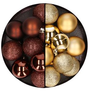 Cosy & Trendy 24x stuks kunststof kerstballen mix van donkerbruin en goud 6 cm -