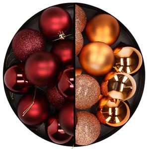 Cosy & Trendy 24x stuks kunststof kerstballen mix van donkerrood en koper 6 cm -