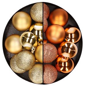 Cosy & Trendy 24x stuks kunststof kerstballen mix van goud en koper 6 cm -