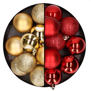 Cosy & Trendy 24x stuks kunststof kerstballen mix van goud en rood 6 cm -