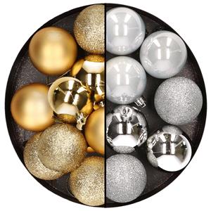 Cosy & Trendy 24x stuks kunststof kerstballen mix van goud en zilver 6 cm -