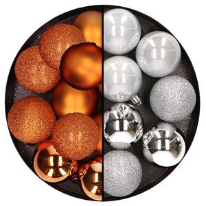 Cosy & Trendy 24x stuks kunststof kerstballen mix van koper en zilver 6 cm -