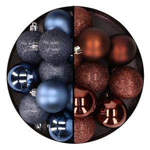 Cosy & Trendy 24x stuks kunststof kerstballen mix van donkerblauw en donkerbruin 6 cm -