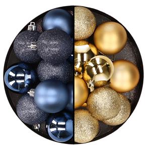 Cosy & Trendy 24x stuks kunststof kerstballen mix van donkerblauw en goud 6 cm -