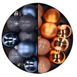 Cosy & Trendy 24x stuks kunststof kerstballen mix van donkerblauw en koper 6 cm -