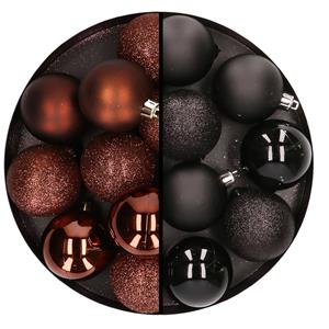 Cosy & Trendy 24x stuks kunststof kerstballen mix van donkerbruin en zwart 6 cm -