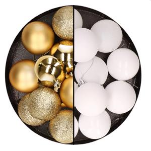 Cosy & Trendy 24x stuks kunststof kerstballen mix van goud en wit 6 cm -