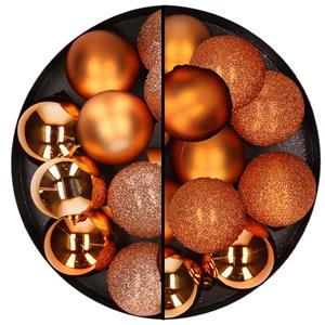 Cosy & Trendy 24x stuks kunststof kerstballen mix van koper en oranje 6 cm -